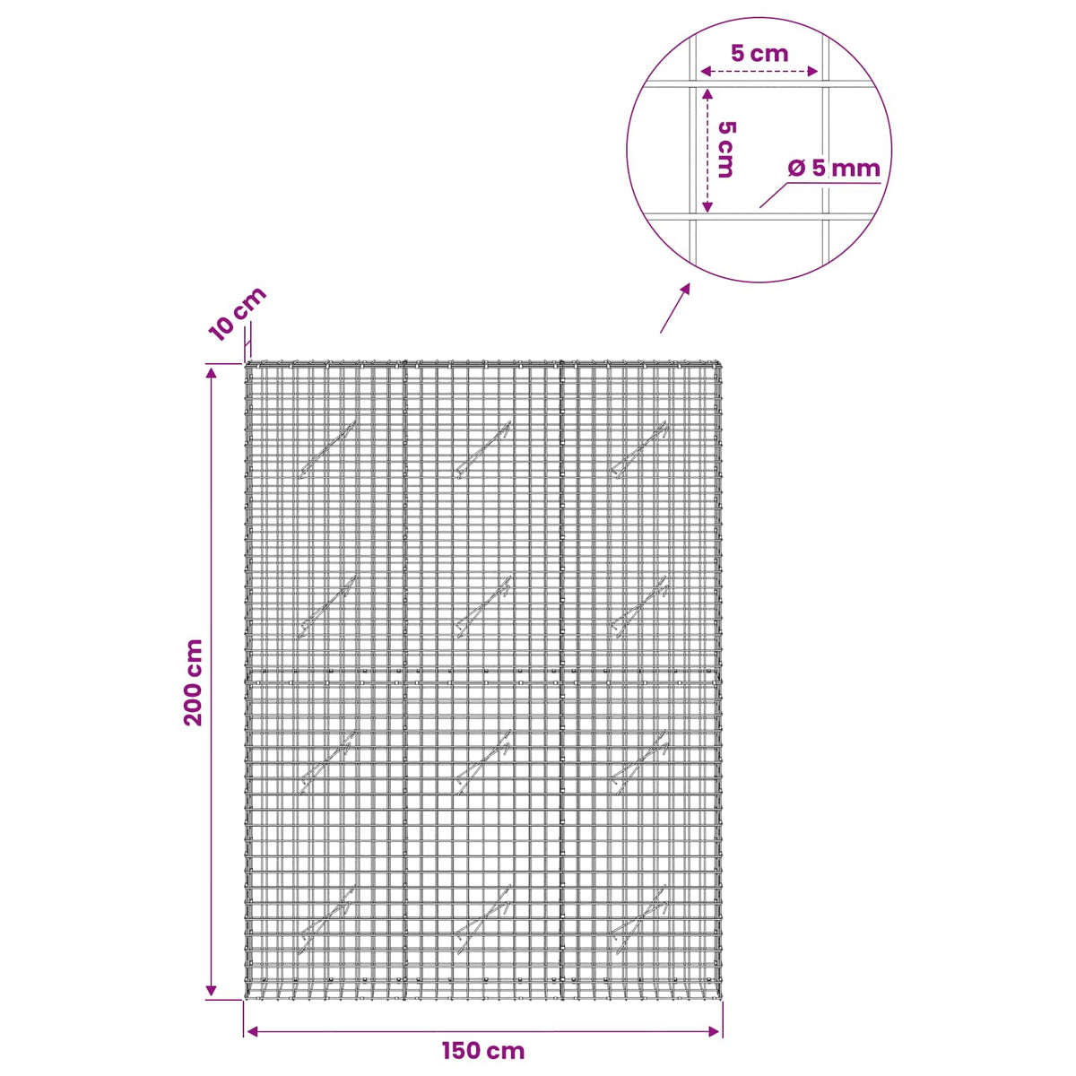 vidaXL Gabion with 5 mm Wire and 5x5 cm Mesh 150x10x200 cm 6