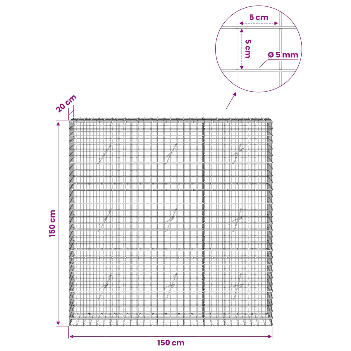 vidaXL Gabion with 5 mm Wire and 5x5 cm Mesh 150x20x150 cm 6