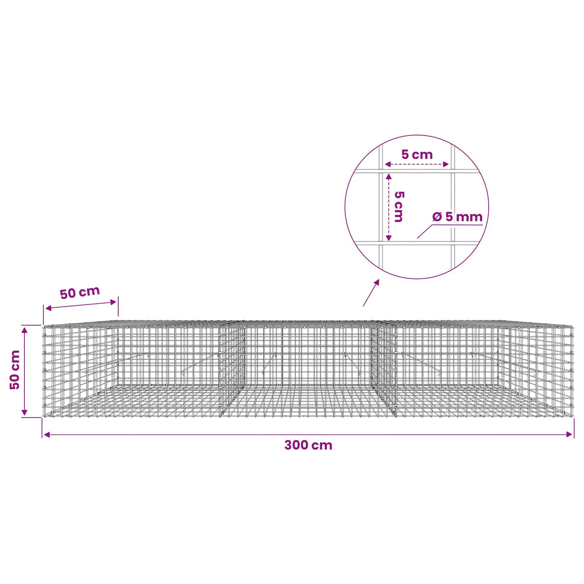 vidaXL Gabion with 5 mm Wire and 5x5 cm Mesh 300x50x50 cm 6