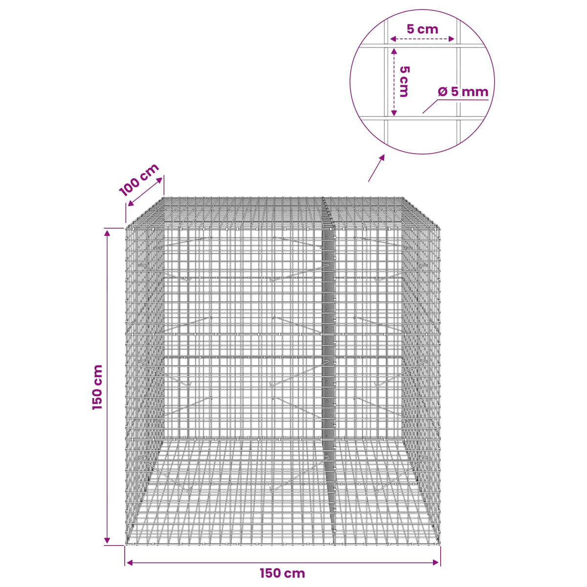 vidaXL Gabion with 5 mm Wire and 5x5 cm Mesh 150x100x150 cm 6