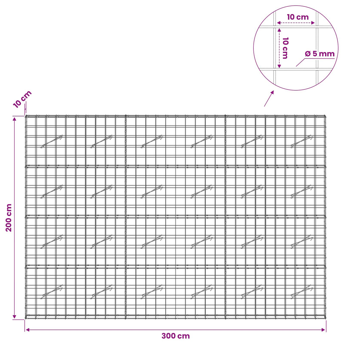 vidaXL Gabion with 5 mm Wire and 10x10 cm Mesh 300x10x200 cm 6