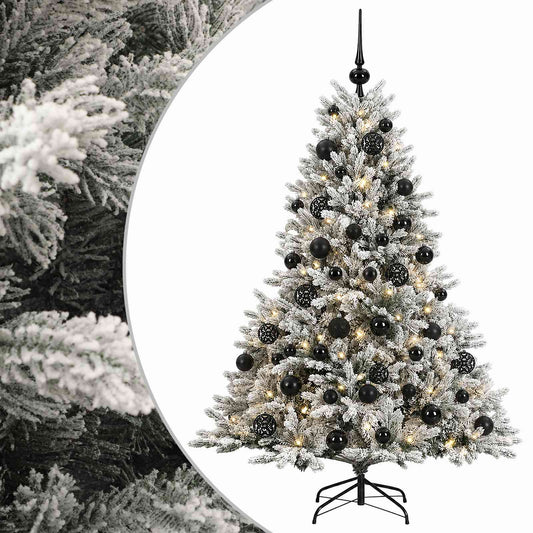 Artificial Christmas Tree with Bauble 150 LEDs Green and White Height 120 cm with LEDs & black balls