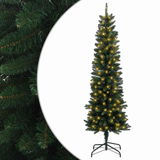 Artificial Slim Christmas Tree with Bauble 300 LEDs Green 210 cm with LEDs