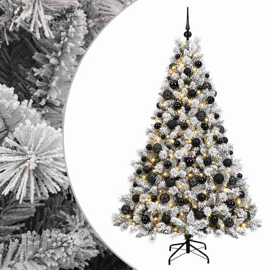 Artificial Christmas Tree Bauble LEDs Green white Height black balls