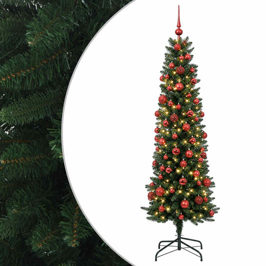 vidaXL Artificial Slim Christmas Tree with Bauble 210 cm 300 LEDs 2