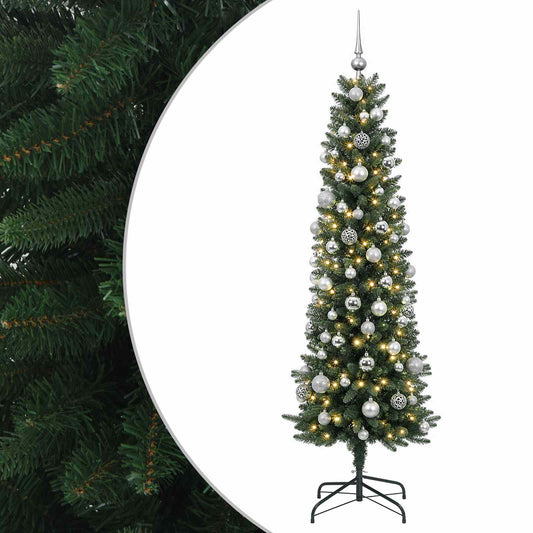 vidaXL Artificial Slim Christmas Tree with Bauble 210 cm 300 LEDs 2