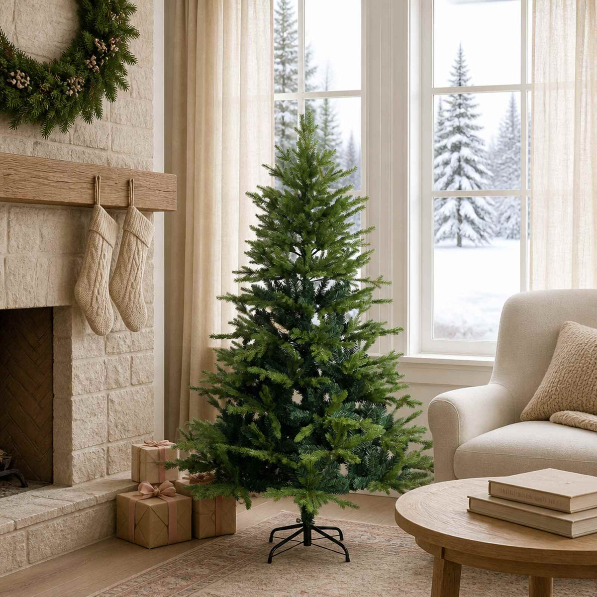 Artificial Christmas Tree with Bauble 150 LEDs Green without LED