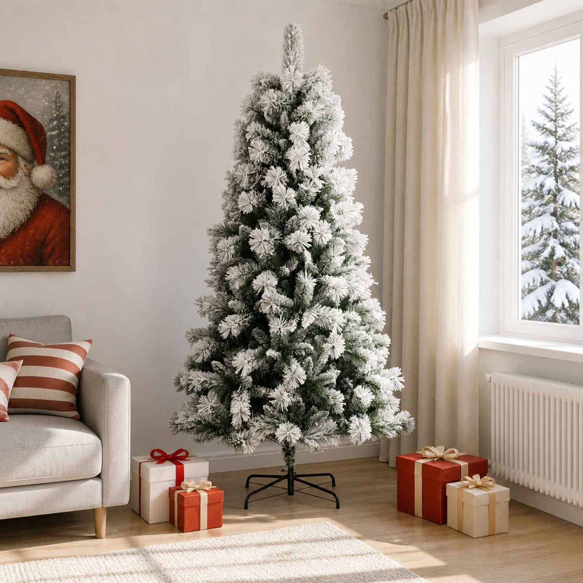 vidaXL Artificial Hinged Christmas Tree with Baubles 150 LEDs Green and white