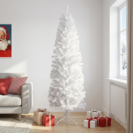 Artificial Slim Christmas Tree PVC and Steel White 210 cm