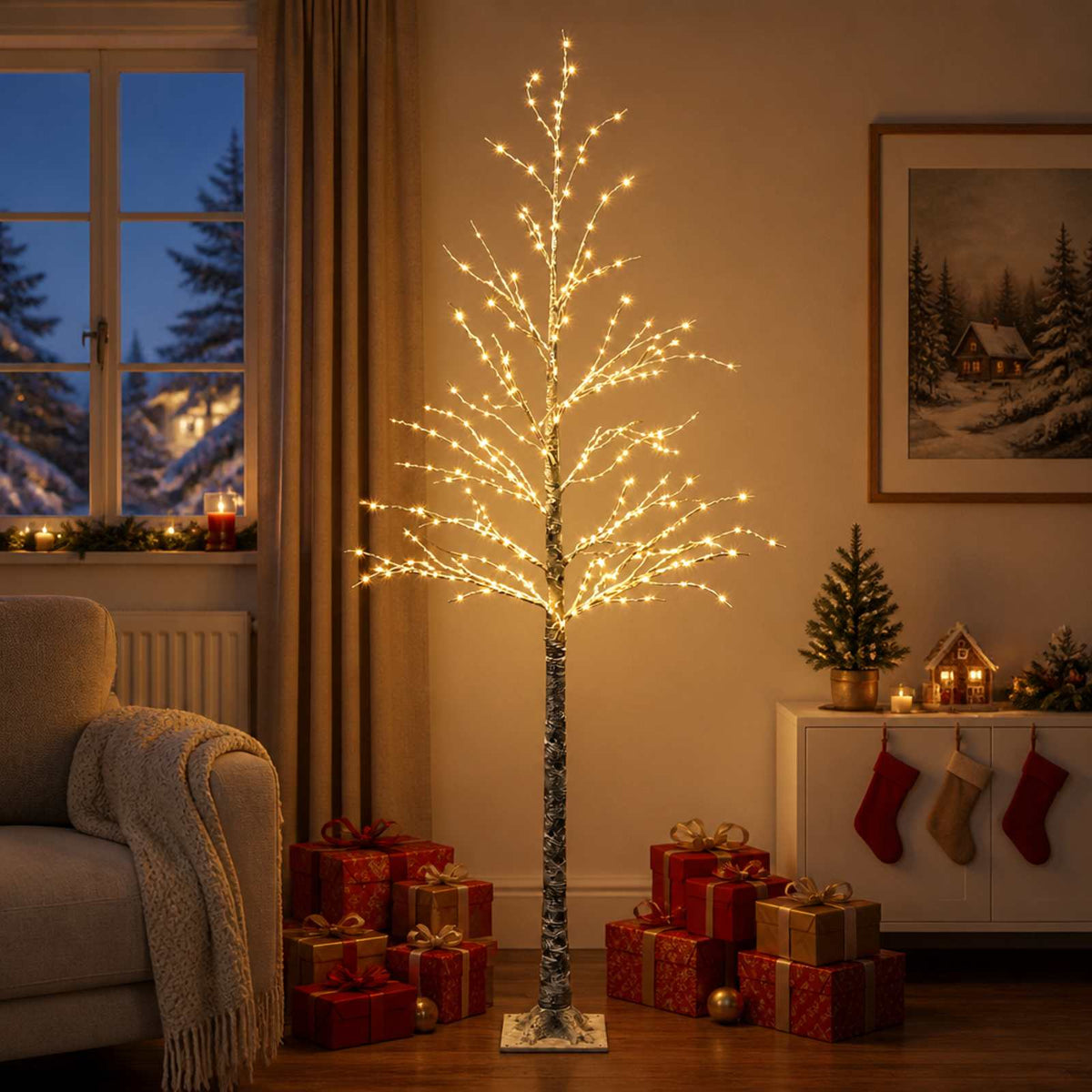 Snow-Covered LED Christmas Tree Brown 22 x 22 x Plastic 210 cm Warm white