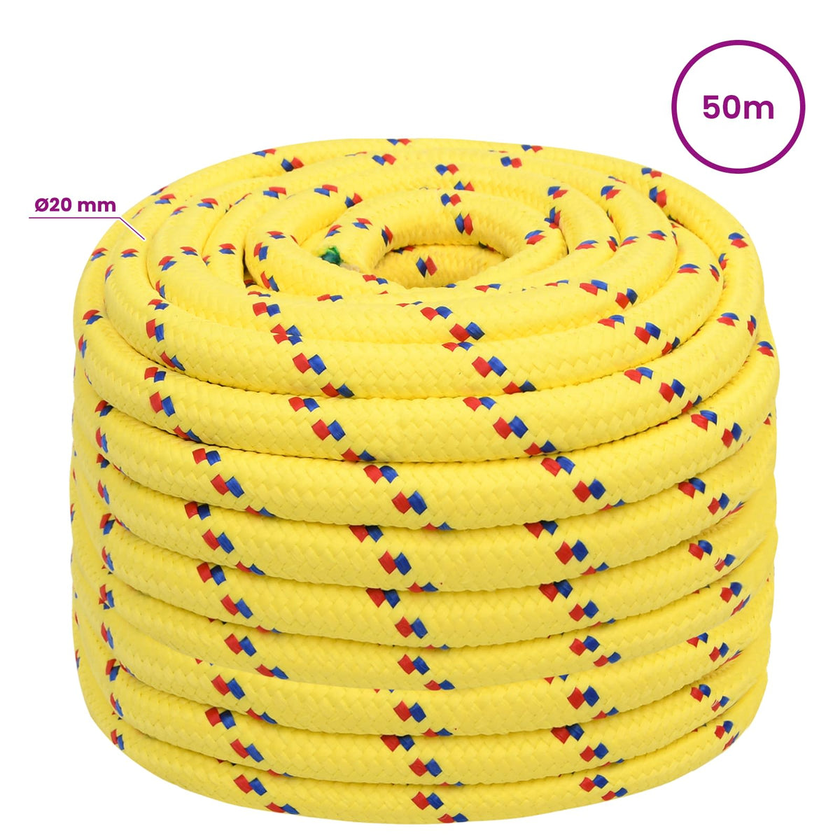 Multipurpose Utility Rope PP 930 kg Max Load Length 50 m Yellow 20 mm