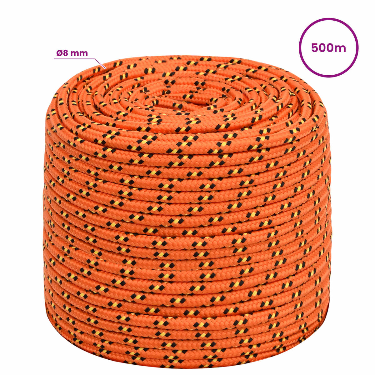 Multipurpose Utility Rope PP 420 kg Max Load Length 500 m 8 mm Orange