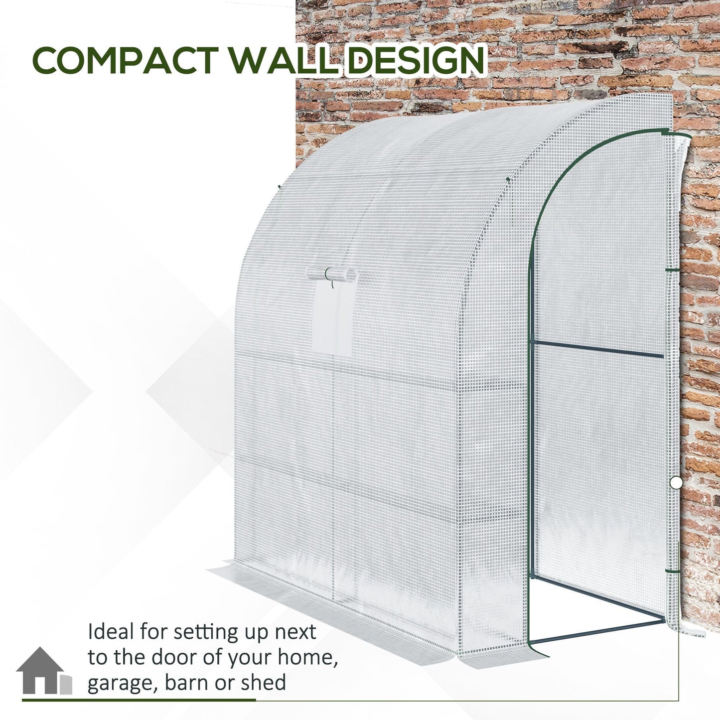 Szklarnia Outsunny Walk-In Lean to Wall z oknami i drzwiami 2 poziomy 4 półki druciane 200L x 100W x 215Hcm biała