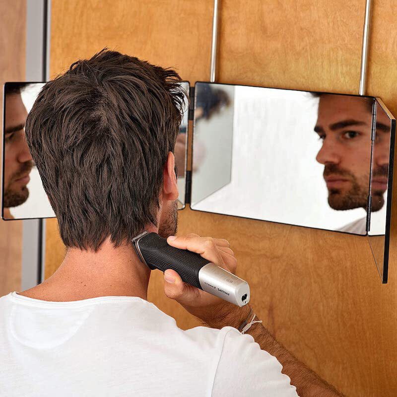 Foldable Tri-Fold Mirror with Extendable Adjustable Hanging Design for Makeup
