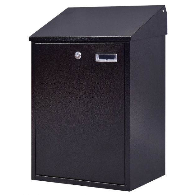 Steel Lockable Postbox Locking Home Letter Post Box Wall Mounted-Black