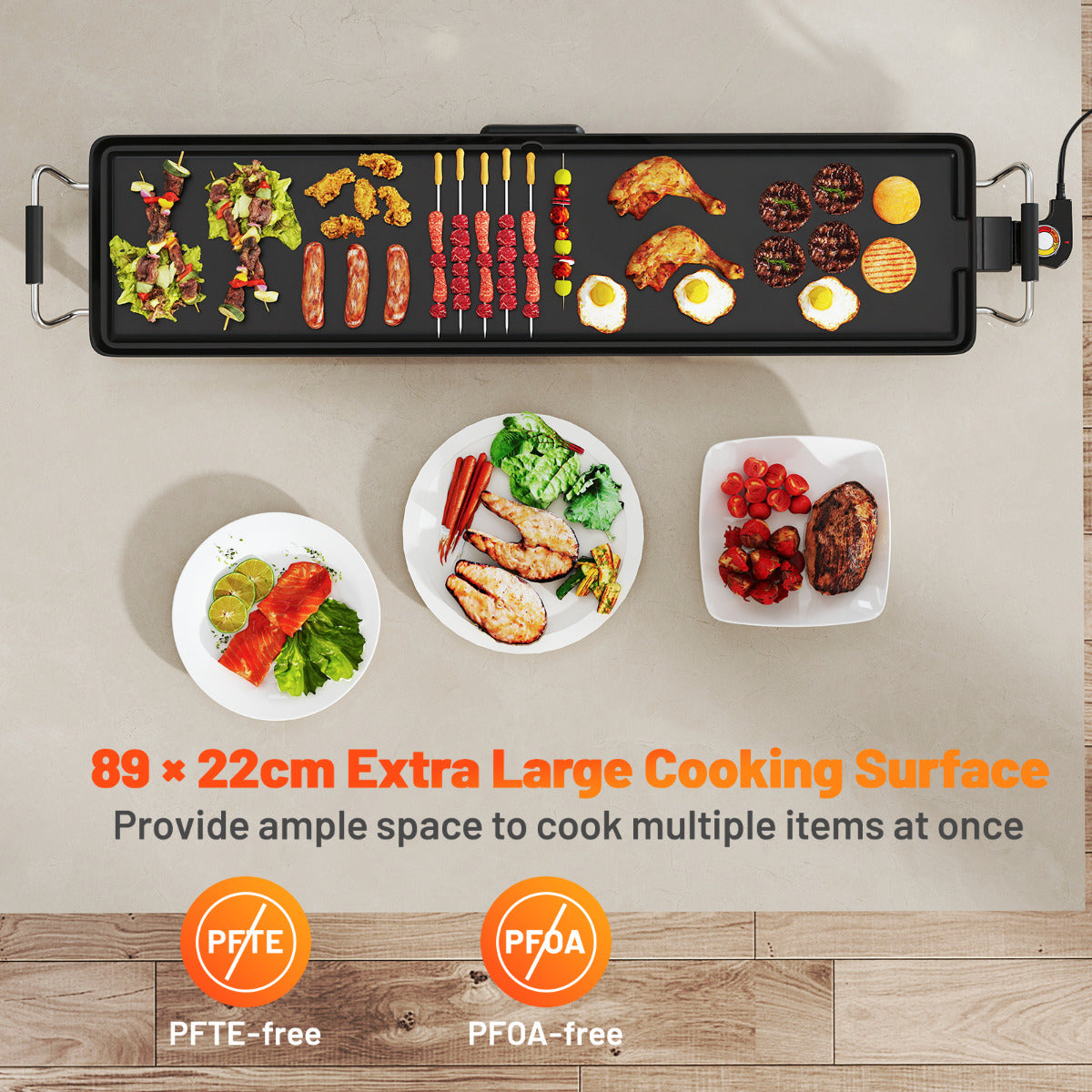 89 × 22cm Electric Extra Large Teppanyaki Grill with Adjustable Temperature