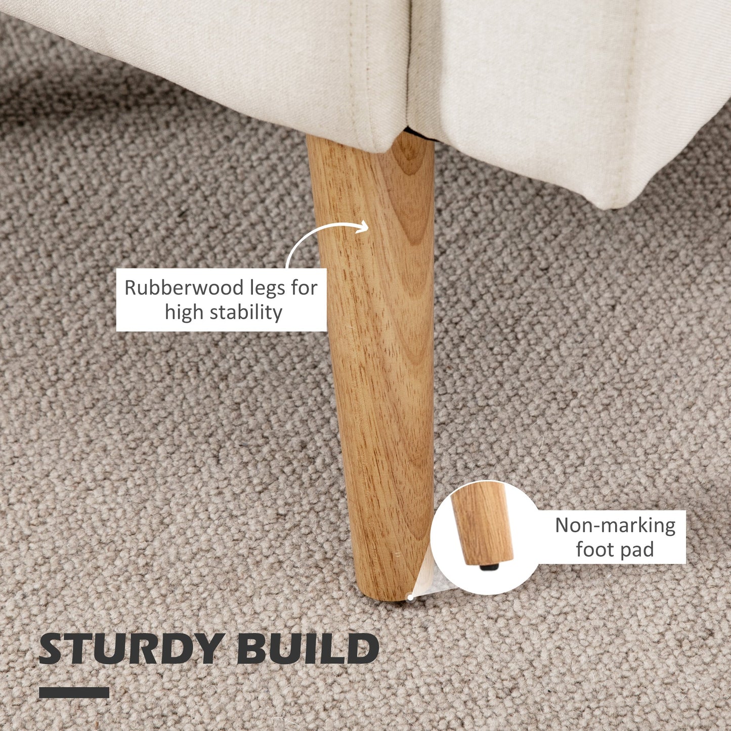 HOMCOM Accent Chair, Linen-Touch Armchair with Pillow, Upholstered Leisure Lounge Sofa for Living Room, Club Chair with Rubber Wooden Frame, Cream