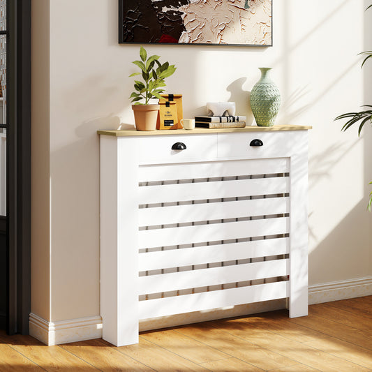 HOMCOM 95.5H x 111Wcm Radiator Cover, with Drawer - White