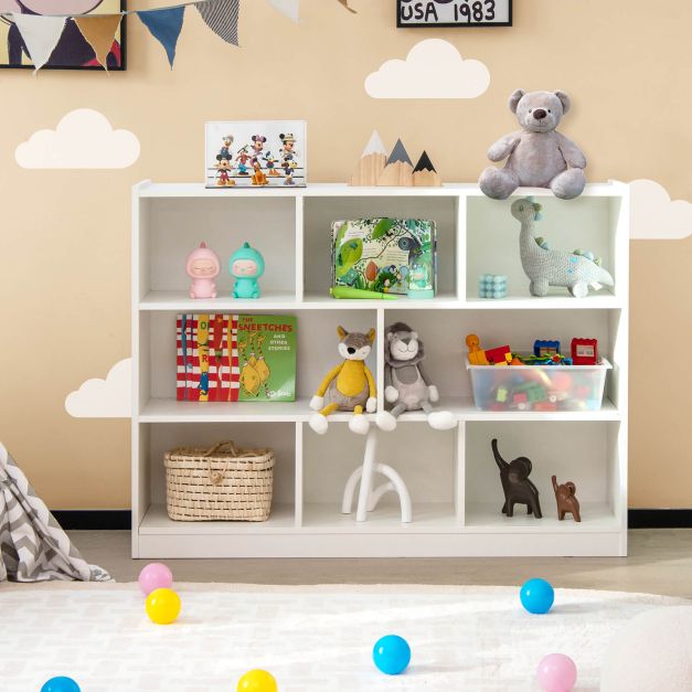 3-Tier Open Bookshelf Storage Cabinet with 8 Cubies-White