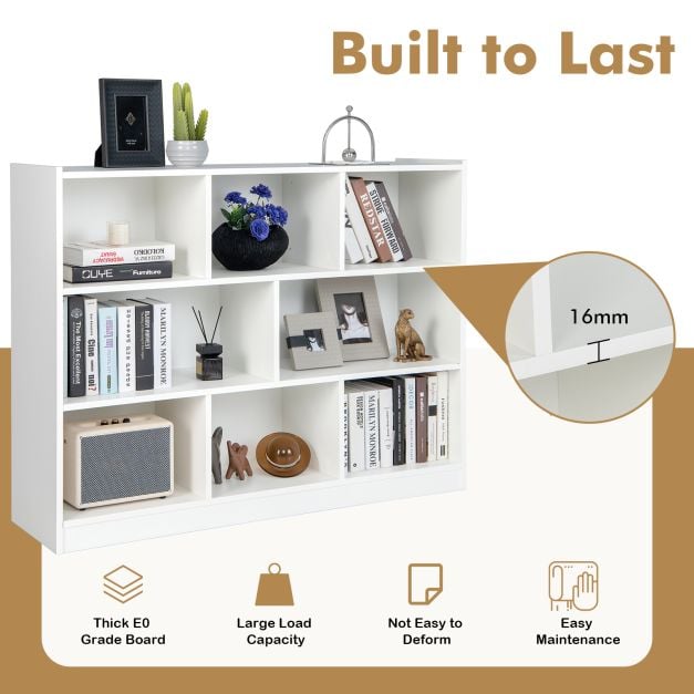 3-Tier Open Bookshelf Storage Cabinet with 8 Cubies-White