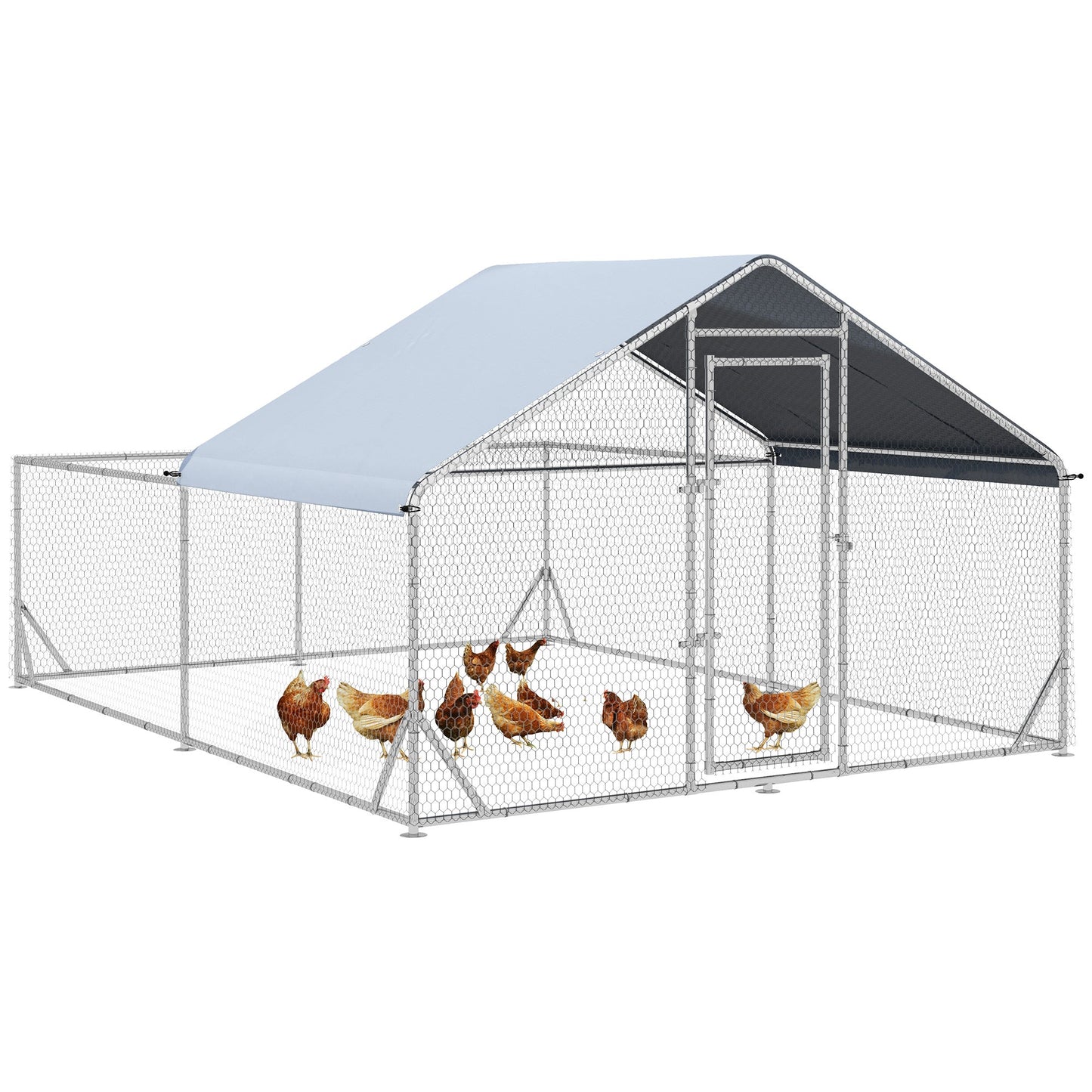 PawHut Walk-In Chicken Run, Hen House, with Roof, for Ducks, Chickens, Rabbits