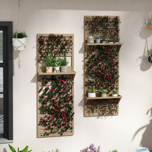 Outsunny Wall Mounted Plant Stands Set of 2 in a Natural Wood Finish, image 2