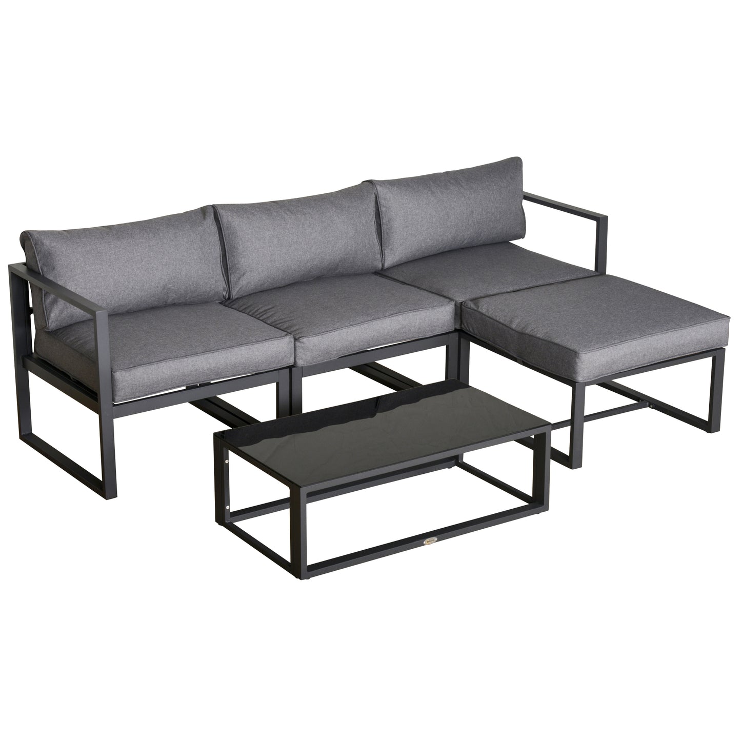 Outsunny 5-częściowy zestaw mebli ogrodowych, sofa z sofą i szklanym stolikiem kawowym, krzesła z poduszkami i aluminiowa rura, na balkon, ogród, podwórko, szary