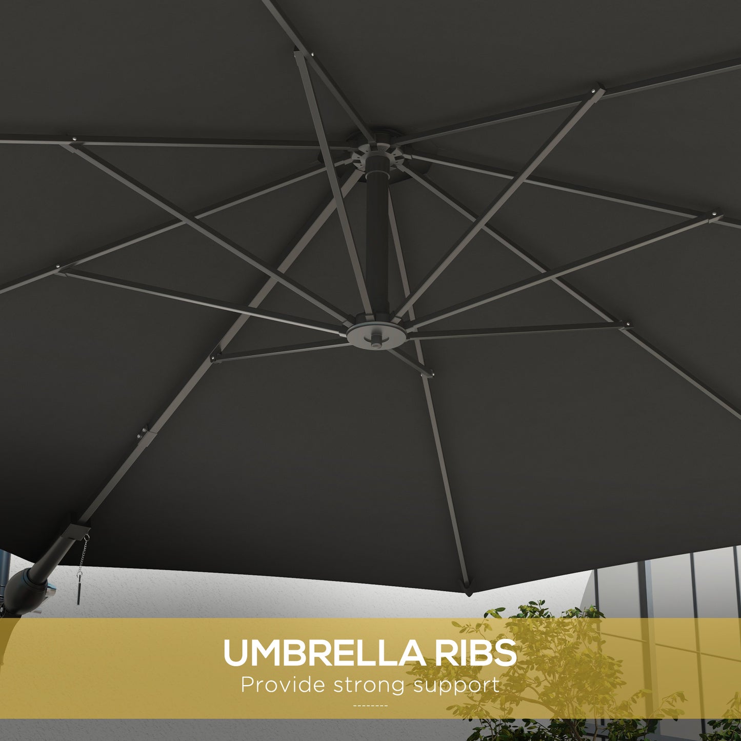 Outsunny 3m Wall-Mounted Parasol Shade, with Handle - Grey