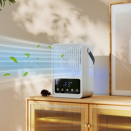 HOMCOM Desk Fan with Humidifier and RGB Light Portable Table Fan with 550ml Water Tank Black
