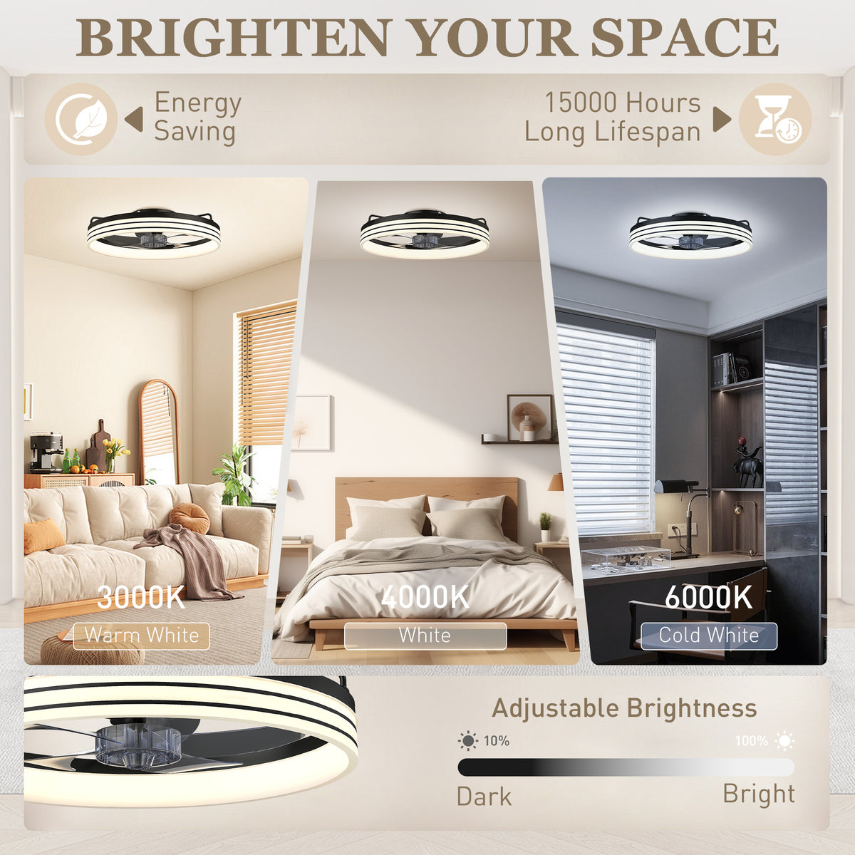 HOMCOM Ceiling Fans with Lights and Remote & App Control, 50cm LED Ceiling Fan Light with 3 Colour Temperatures, 6 Speed, Black