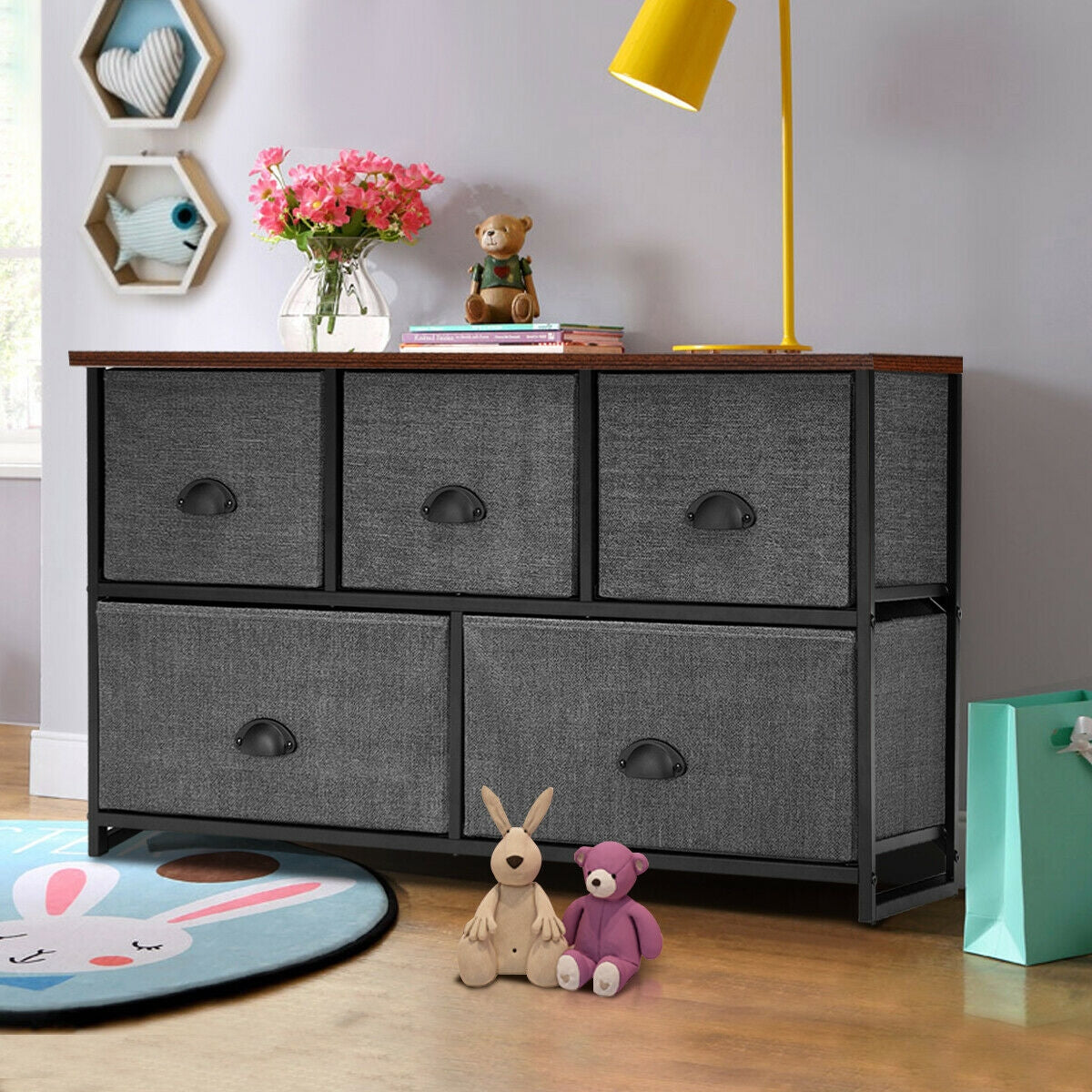 Wood Dresser Storage Unit Side Table Display Organizer-Black