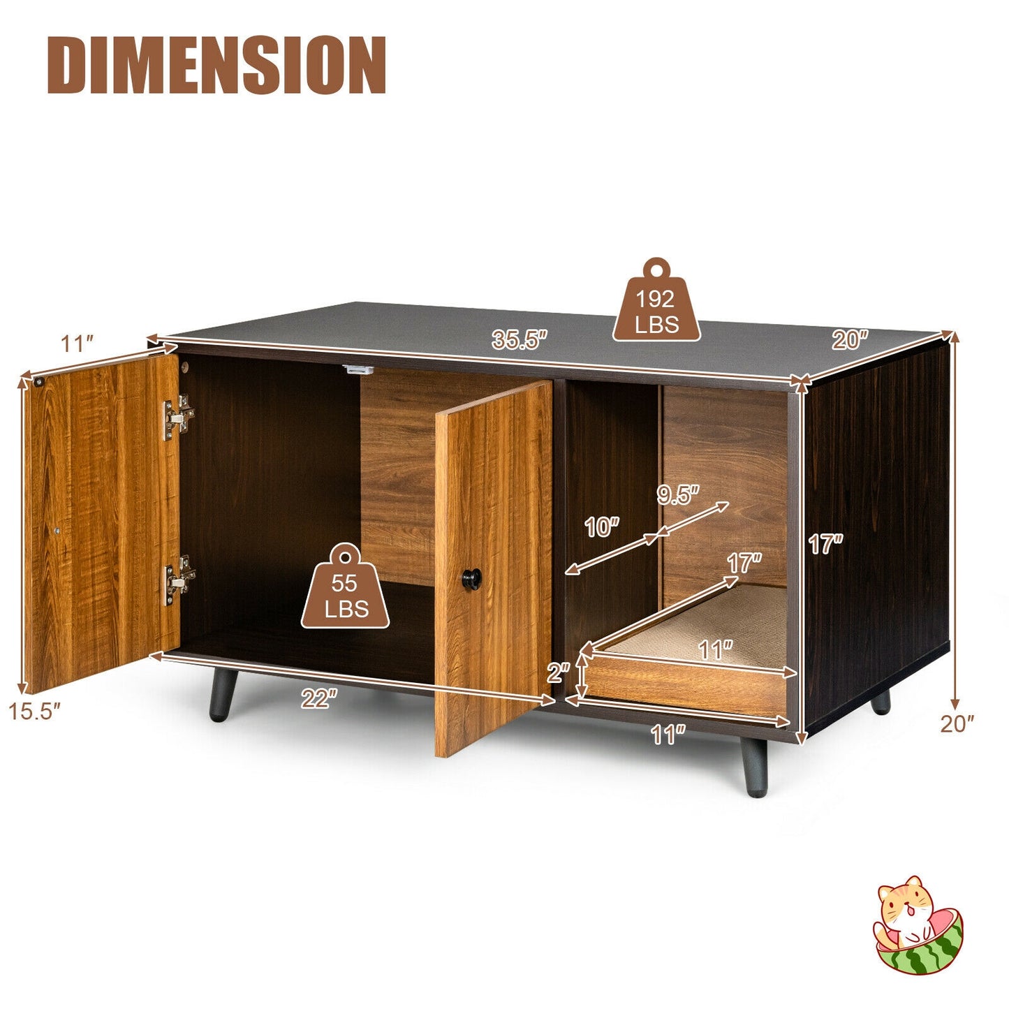 Cat Litter Box Enclosure with Divider for Large Cat & Kitty-Coffee