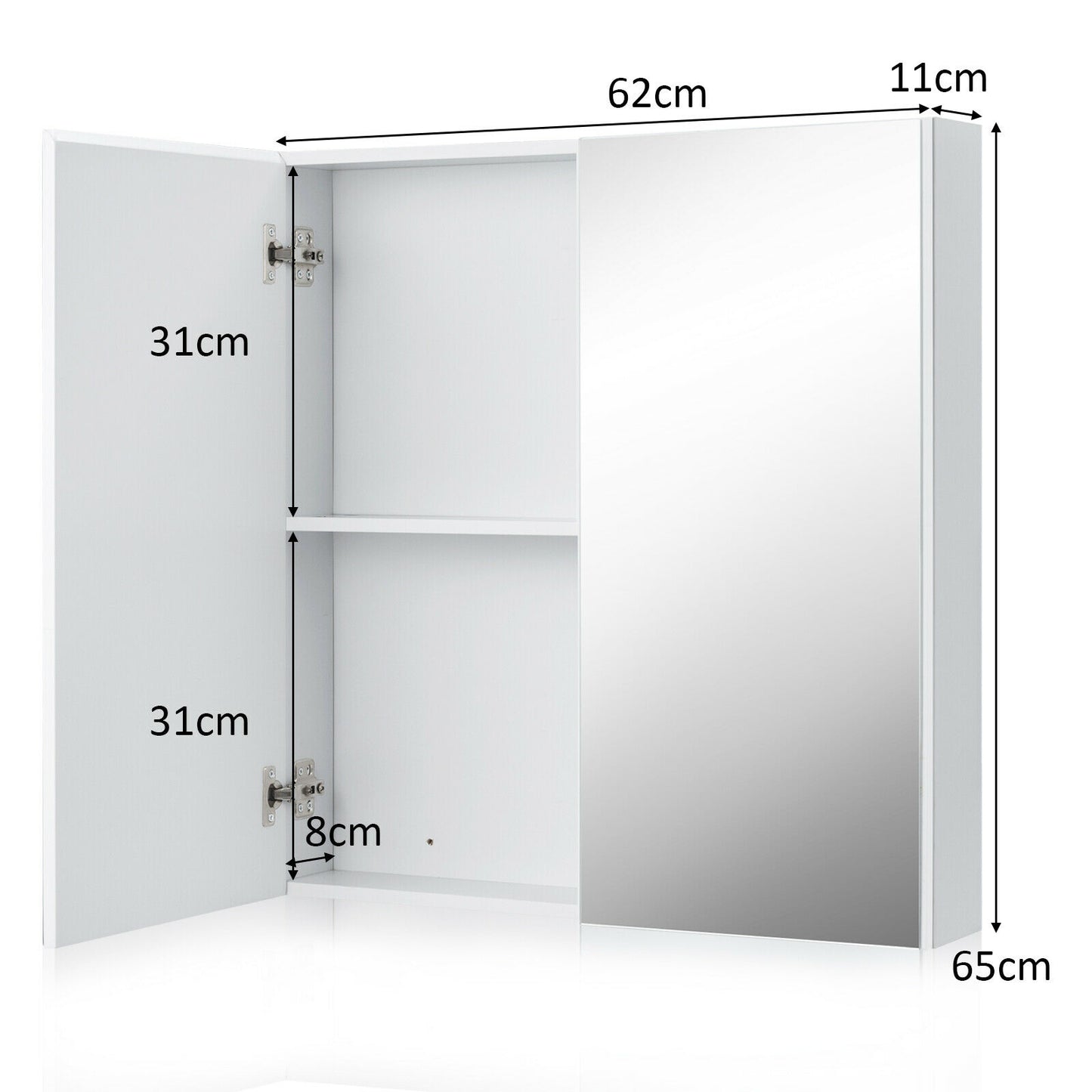 Bathroom Storage Cabinet with Double Mirror Doors