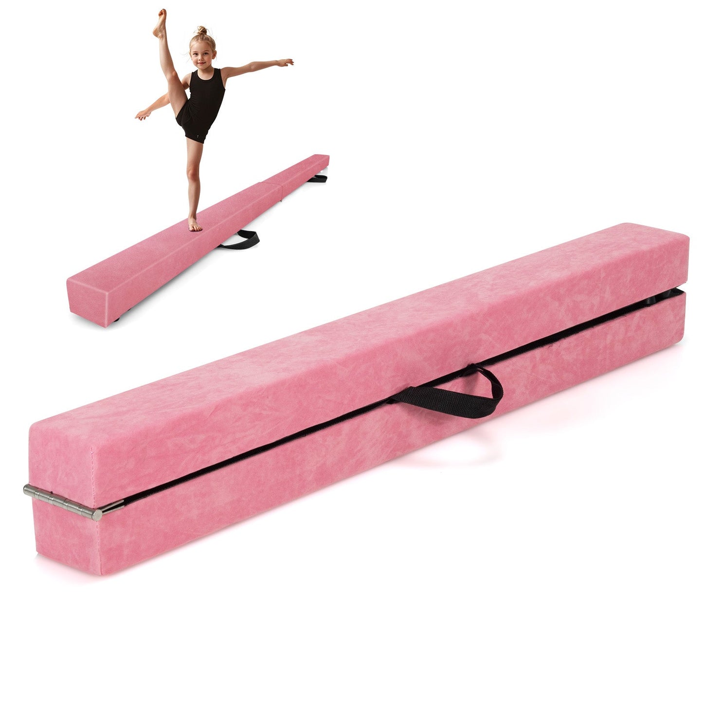 8 FT Folding Gymnastic Beam with Anti-slip Base for Toddler-Pink