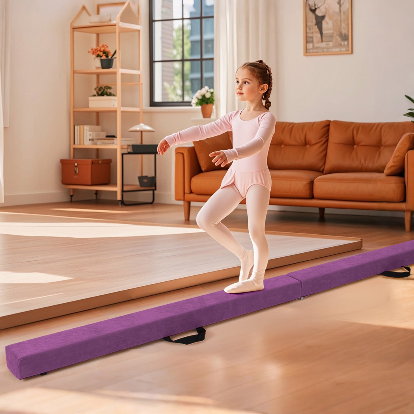 8 FT Folding Gymnastic Beam with Anti-slip Base for Toddler-Purple