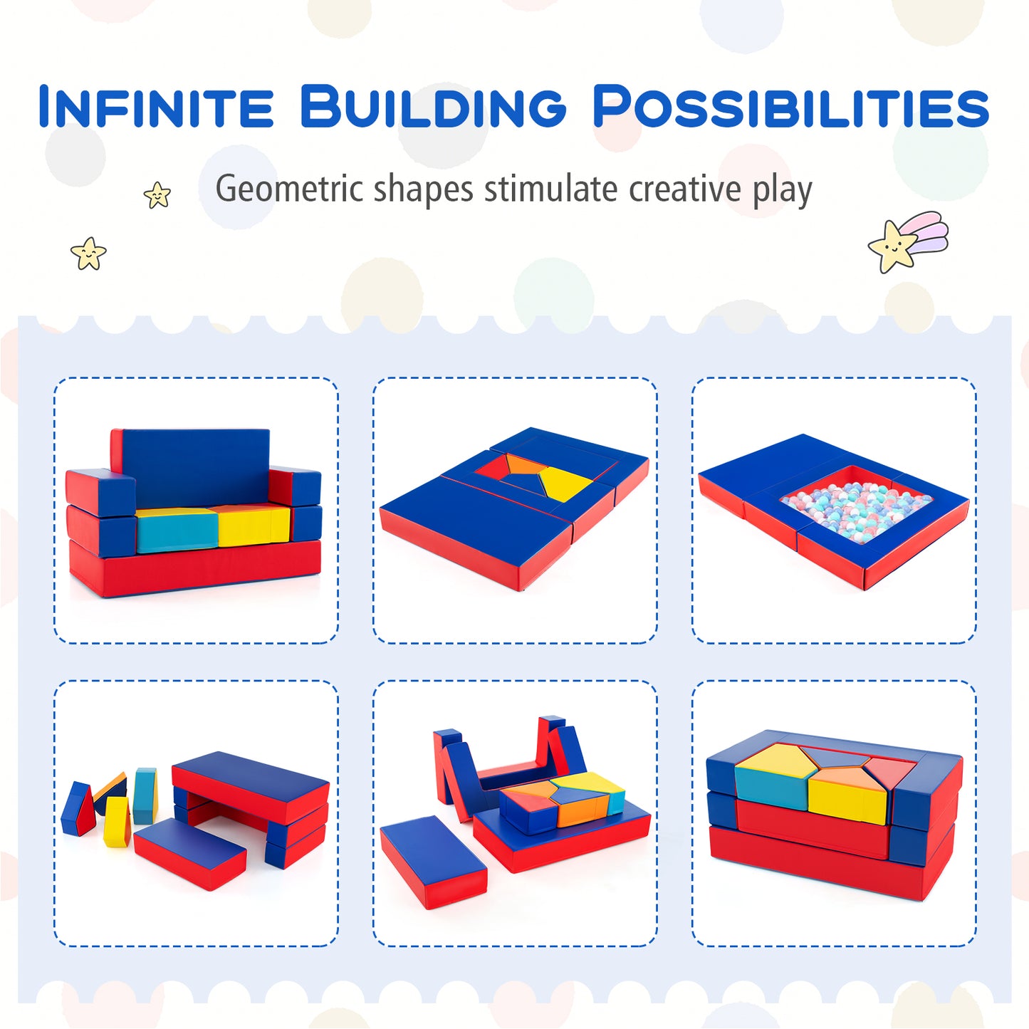 4-in-1 Convertible Foam Couch Play Set with Skin-friendly PU Leather Cover and Zippers-Multicolor