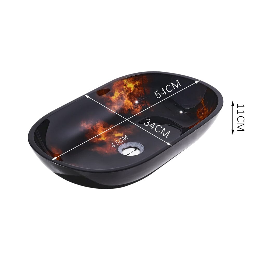54cm W Oval Bathroom Art Tempered Glass Sink