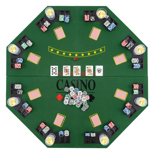 8 Player Foldable Texas Holdem Poker Table Topper with Carrying Bag-Green