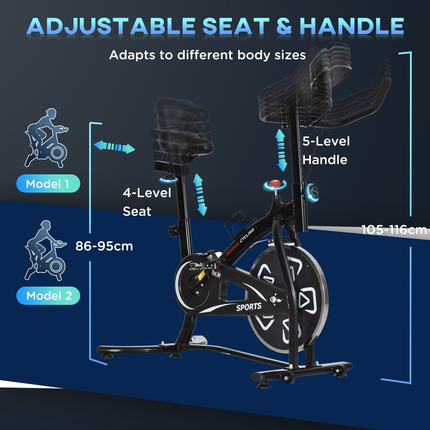 HOMCOM Indoor Stacjonarny rower treningowy 6 kg Flywheel Fitness Cardio Workout Bke Trainer do domowej siłowni z regulowanym oporem Monitor LCD Pad i uchwyt na butelkę Czarny
