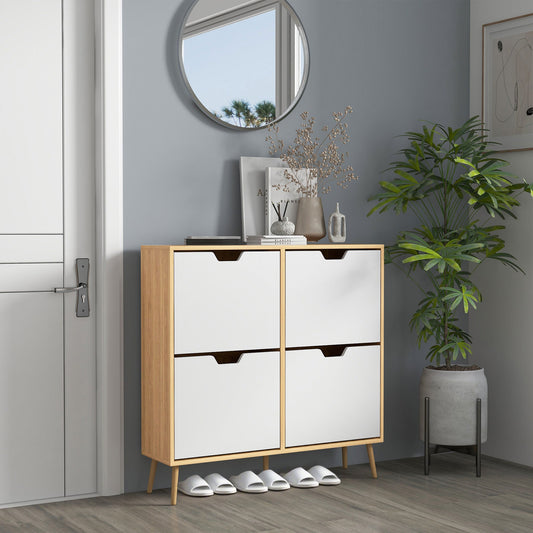 HOMCOM Shoe Storage Cabinet, 4 Flip Drawers, Shoe Organizer for 8-16 Pairs of Shoes, Natural