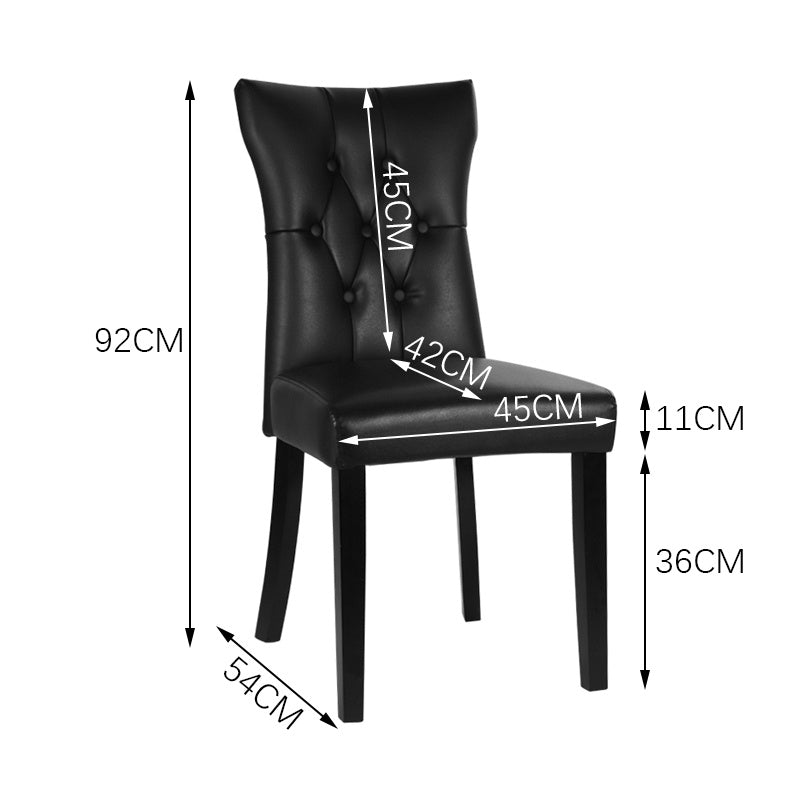 92cm Height Set of 2 Faux Leather Dining Chairs Buttoned High Back Side Chairs