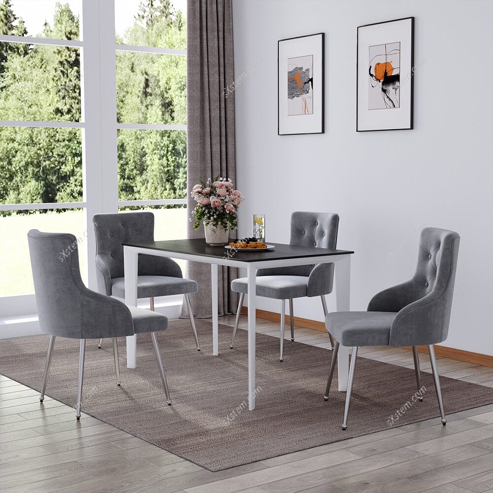 Grey Velvet Tufted Dining Chair with Cushion