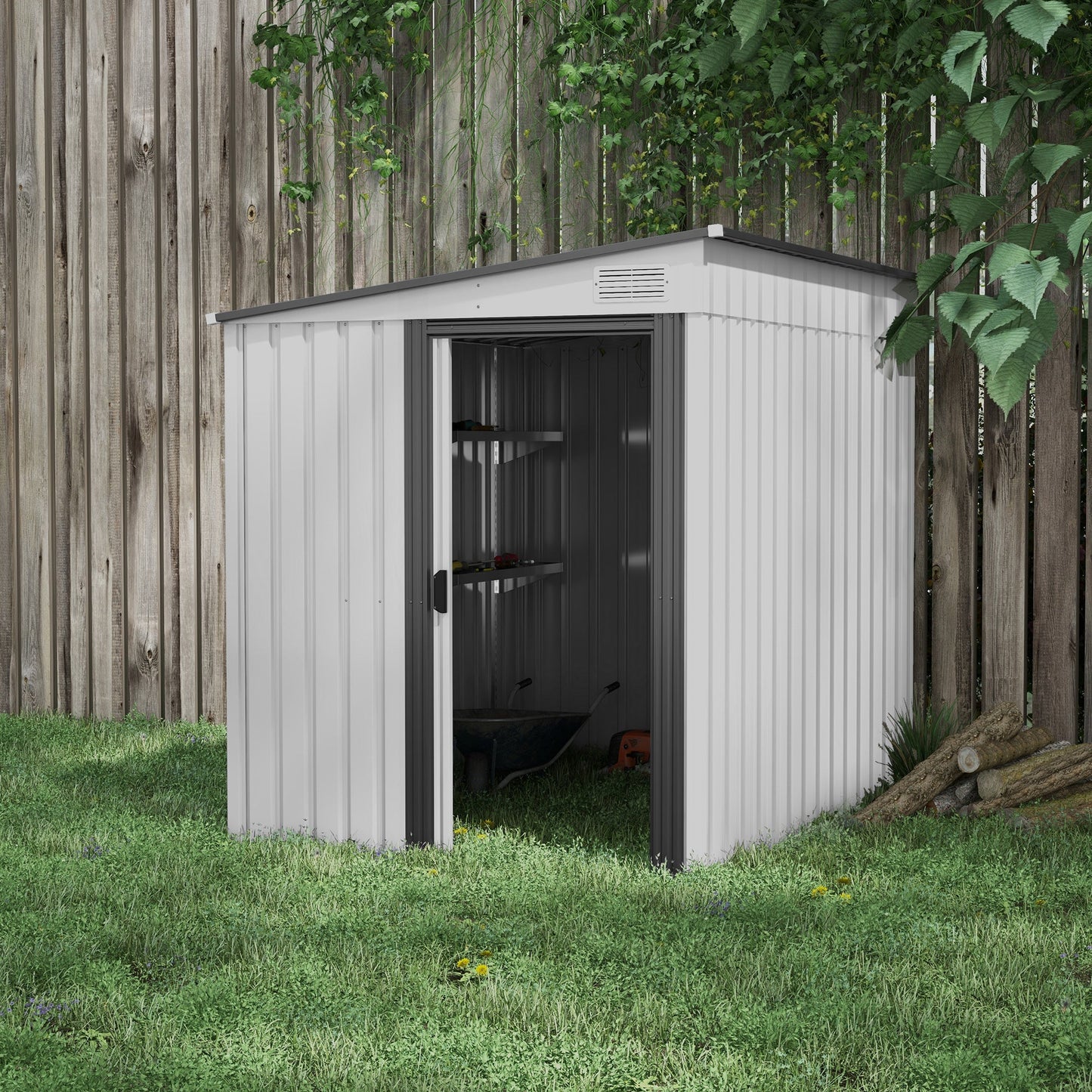 Outsunny 7 x 5ft Galvanised Metal Shed, with Sliding Door