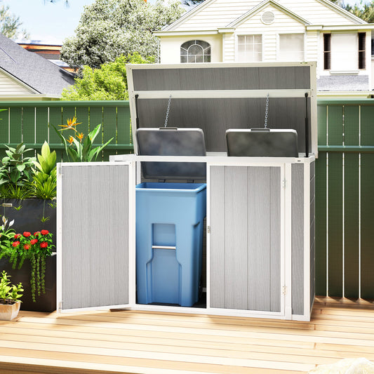 Outsunny 4.7 x 2.5FT Garden Shed, Lockable Outdoor Storage with Openable Lid, Small Shed for 2 Trash Cans, Tools, Patio, Light Grey
