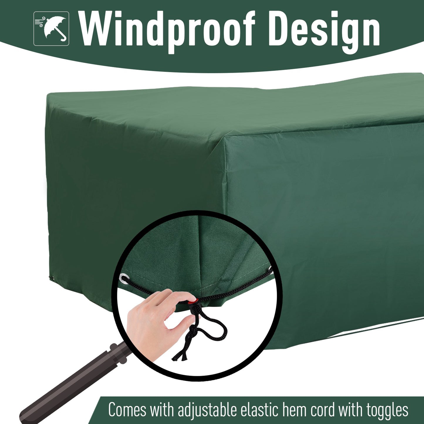 Outsunny Outdoor Garden Furniture Cover Wodoodporny, anty-UV 600D Wytrzymały pokrowiec na meble ogrodowe Oxford Fabric Patio na zestaw mebli prostokątnych, zielony, 205 x 145 x 70 cm