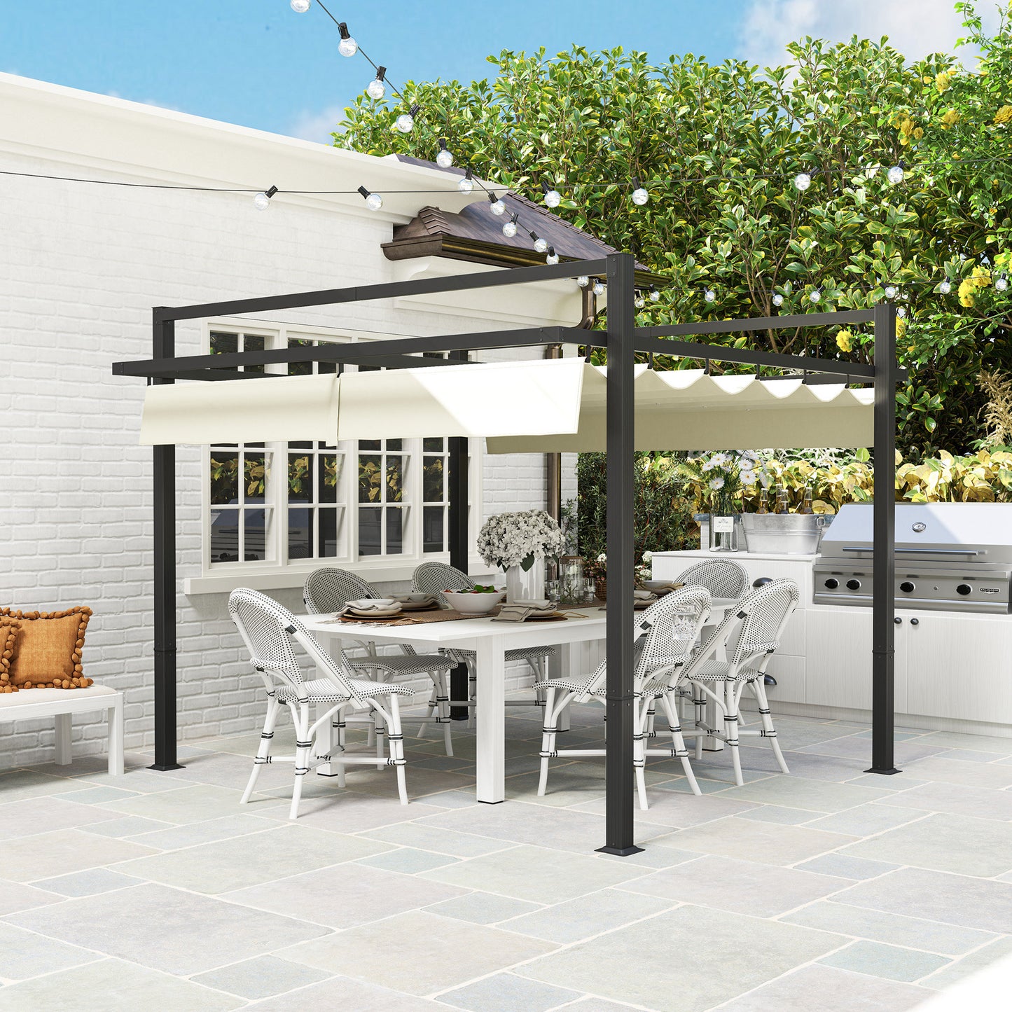 Pergola aluminiowa Outsunny 3 x 3 m z rozsuwanym dachem – szara/khaki
