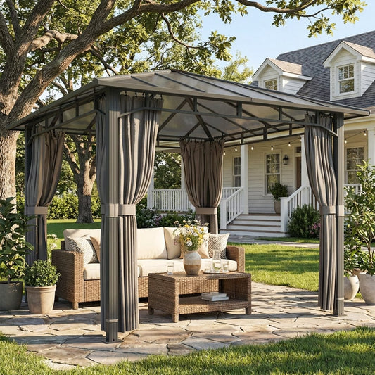 Outsunny Outdoor Hardtop Gazebo Canopy with PC Roof in Tan, image 2