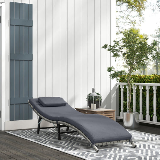 Outsunny Rattan Folding Sun Lounger in Grey, image 2