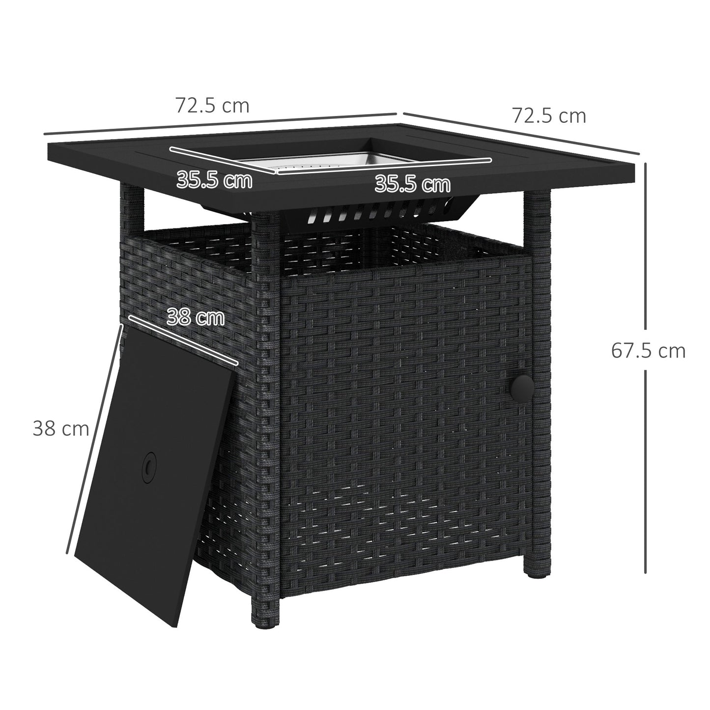 Stół ogniowy Outsunny 72,5 x 72,5 cm 50 000 BTU z pokrowcem - czarny
