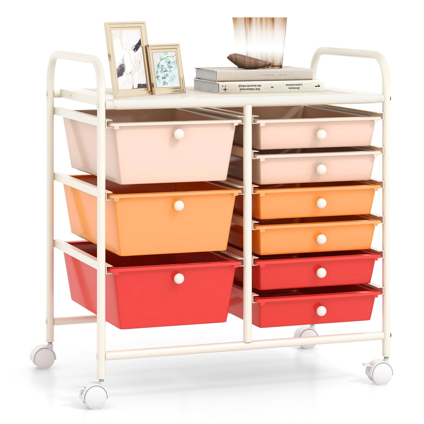 9-Drawer Rolling Storage Cart Tools Scrapbook Paper Organizer-Red
